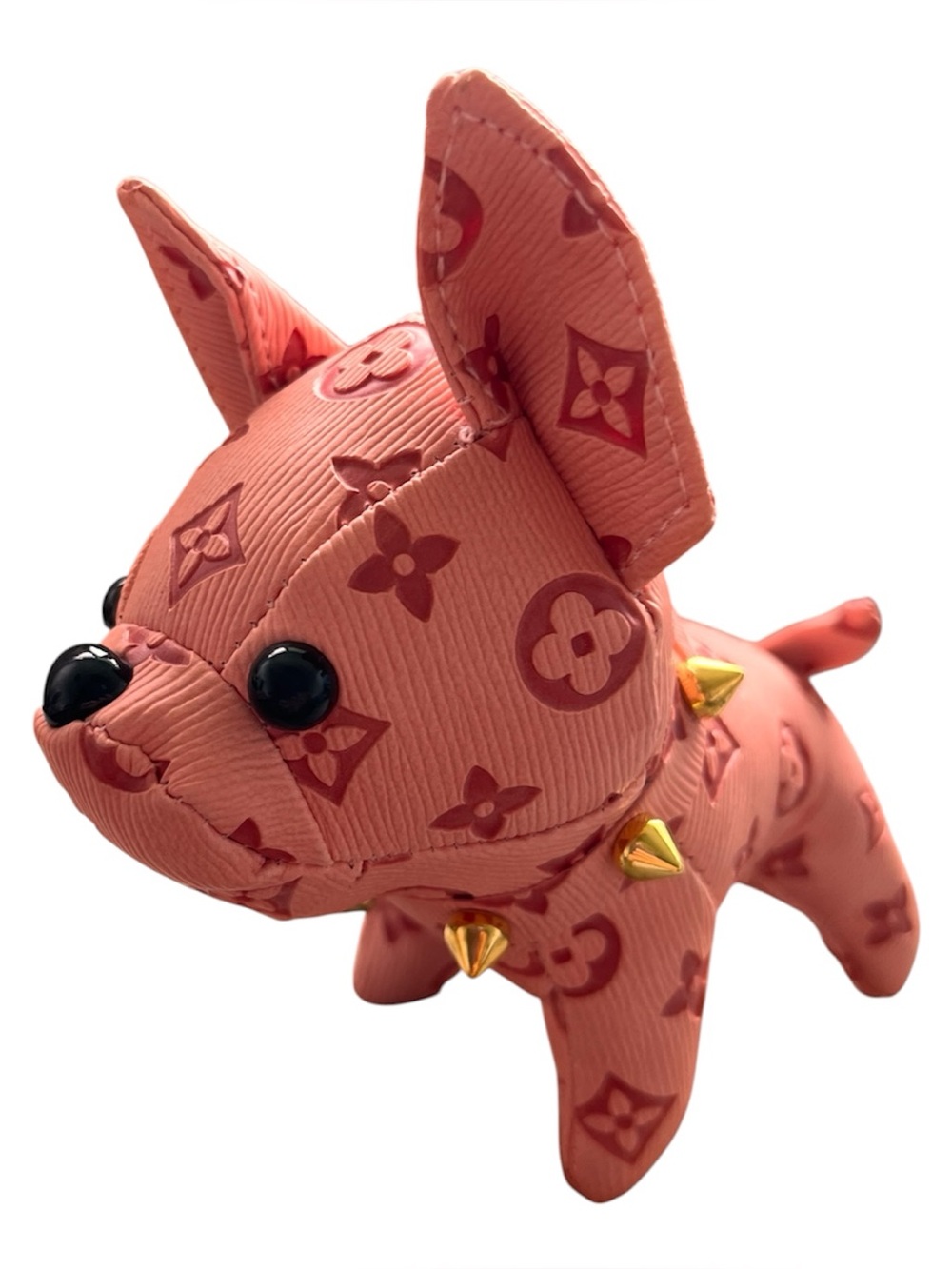 Coral Pink Monogram Dog Charm with Gold Spikes